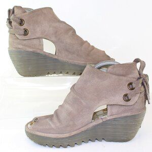 Fly London Suede Yema Open Toe Wedge Shoes